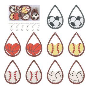 8892 20pcs Sport Ball Earring Making Kits Football Basketball Rugby Wooden